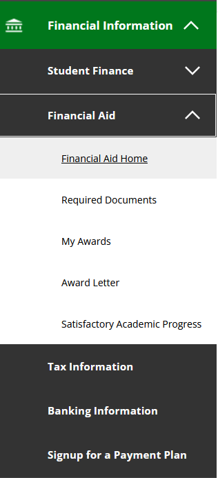 Self-Service Financial Aid Drop Down Menu