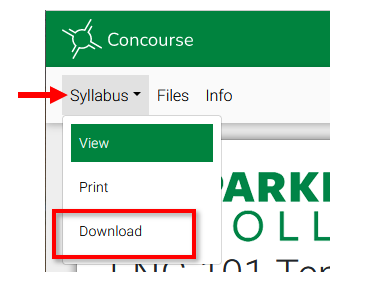 Syllabus menu with the Download button selected