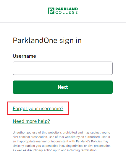 ParklandOne - Forgot Your Username Link